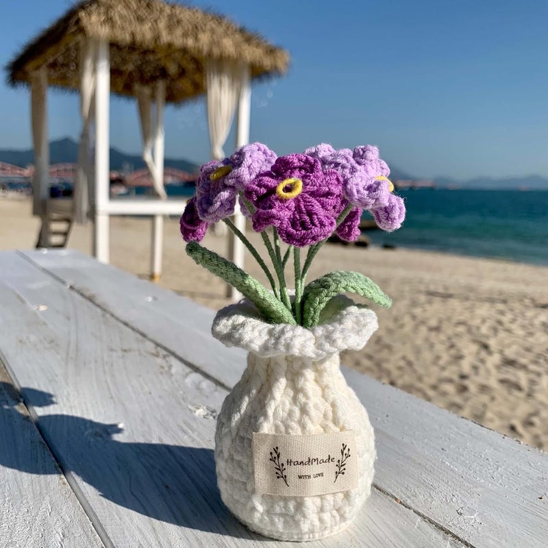 YOOJEE Christmas Crochet Flower Pot Forget-me-not Thank You Gifts for Women Mom Coworker Handmade Knitted Purple Flower for Sister Birthday Wedding Cute Desk Decor for Women Office - Image 5